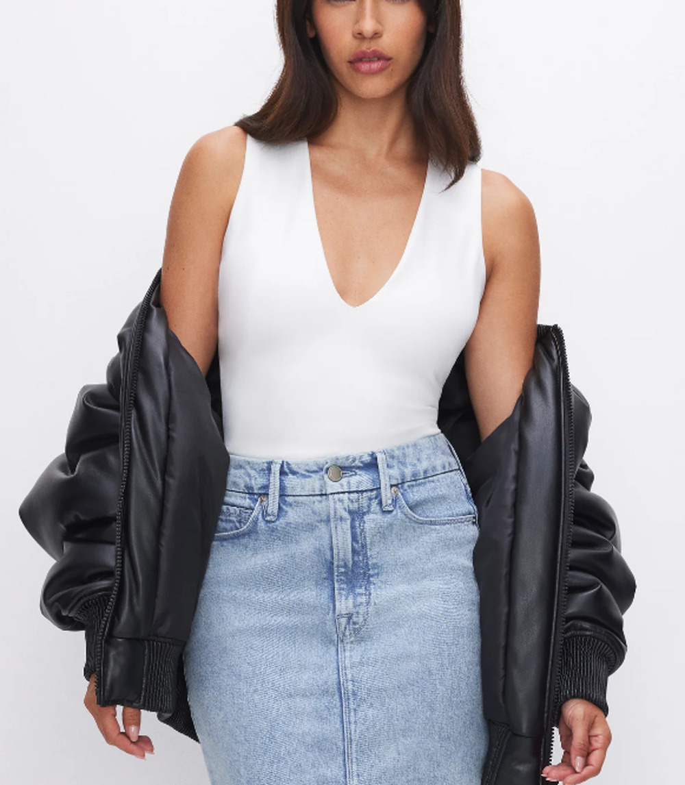 NWT Good American Sculpted V Neck Bodysuit White Size Large